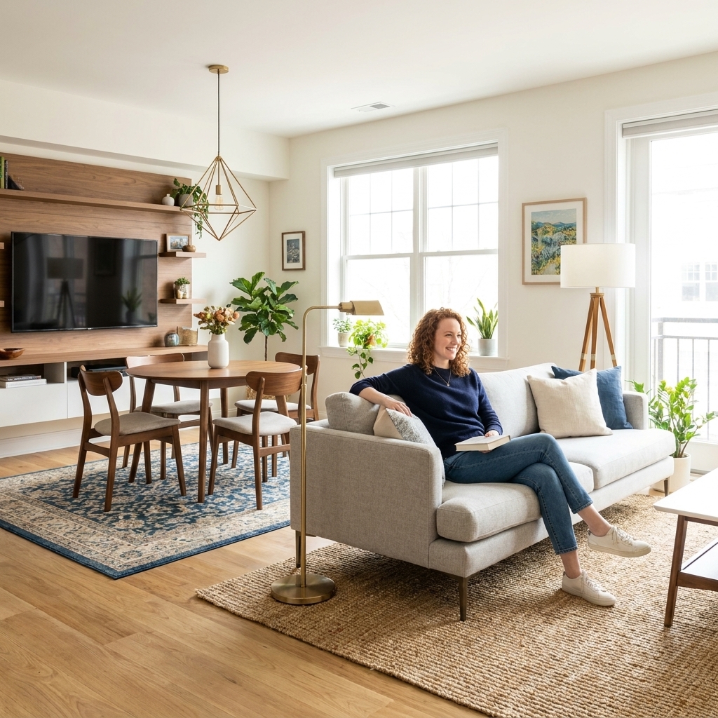 Zone an Open Concept Living and Dining Room with Furniture